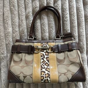 Coach Brown and Tan Shoulder Bag with Animal Print